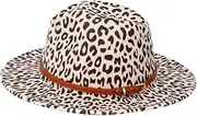 [NIYANGLE] 1pc Women Leopard Flat-Edge Woolen Jazz Hat Lightweight Breathable Design for Weddings Parties and Events Stylish Big Brim Hat for Fashionable Women Comfortable Beige