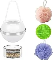 Bath Filter for Clean Water, Removes Contaminants for Smoother Skin, Hair & Nails, Universal Bath Water Filter for Tub & Shower, Portable Shower Ball and Shampoo Brush Included, White