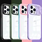 For iPhone 16 15 Pro Max 14 Pro 13 12 Shockproof Slide Camera Clear Case Cover