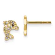 Real 14kt Yellow Gold Madi K Multi-colored CZ Dolphin Post Earrings