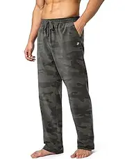 [Pudolla] Men's Cotton Yoga Sweatpants Athletic Lounge Pants Open Bottom Casual Jersey Pants for Men with Pockets