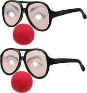 [EXAOMBLE] Crazy Dress Up Glasses Big Red Nose 2PCS Trick Eye Glasses for Halloween Costumes
