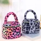 Leopard Print Plush Makeup Bags Soft Cosmetic Storage Organizer Women