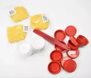 Tablecraft Floor Drain Strainer w ValveTop Caps/Red End Caps For Squeeze Bottles