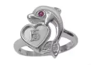 925 Sterling Silver Quince "15" Dolphin Ring (10) - Size 8