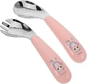HONMEET Dinnerware Set 2pc Baby Cutlery Mini Spoons Forks Baby Feeding Spoon Boys and Girls Travel Utensils Dishwasher Safe Silverware