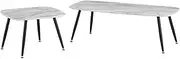Priceworth Dora Big & Small Coffee Table Set, White Coffee Tables with Glossy Legs, Doubles as Hall Table, Bar Table or Couch Table, Durable Construction, Marble White & Black Colour Scheme, Set of 2