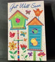 Get Well Soon Greeting Card Beautiful Birds Birdhouses Healing Thoughts