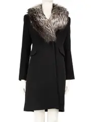 Black Fox Fur Collar Coat