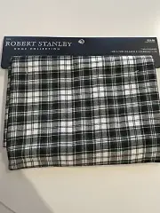 NWT Robert Stanley Table Runner Blue Green Plaid 14" x 72" Black Holiday Cotton