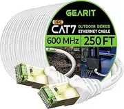 GEARit Cat7 Outdoor Ethernet Cable (250ft) SFTP Shielded Foil Twisted Pair, Pure Copper, LLDPE, Waterproof, Direct Burial, In-Ground, UV Resistant, POE, Network, LAN, Internet, Cat 7-250 Feet