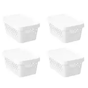 4x Boxsweden Kept Diamond 4L/26cm Storage Bin/Basket Home Organiser w/Lid White