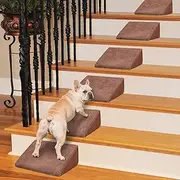 Dog Ramp for Stairs Suits for Small Dogs Cats, Pet Steps Stairs for Staircase Stairs with Anti-Slip Bottom and Self-Sticky Pads to Fix Suitable for Dogs Cats Grey(6Pcs, Brown)