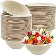 Tiaiidi 100 Pack Compostable 8 oz Paper Bowls,Heavy-Duty Quality Natural Disposable Bagasse Bowls,Biodegradable Natural Colour Paper Bowls for Salad,Hot Soup,Pasta and Dessert