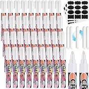 36 Pcs White Liquid Chalk Markers 6mm Chalkboard Markers for Acrylic Calendar Planning Board Signs Blackboard Glass Painting with 3 Pcs PVC Black Adhesive Stickers