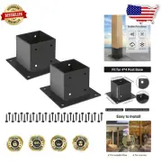 4x4 Post Base Anchors - Easy Install Black Powder Coated Steel Brackets, 2 Pack