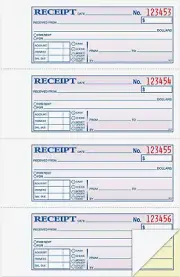 Money and Rent Receipt Book, 2-Part, Carbonless, White/Canary, 7-5/8" X 10-7/8"