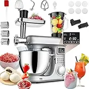 5-in-1 Blenders with 6 Speed Adjustable, 6L Stand Mixer with Stainless Steel Bowl, Multifunctional Food Mixer with Splash-Proof Cover, Food Processors for Most Home Cooking Juice and Mince Meat