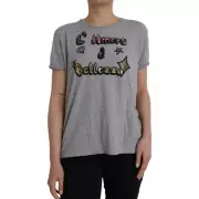 Dolce & Gabbana Gray Cotton L'Amore E'Bellezza Top Women's T-shirt Authentic
