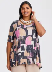 [TS] Taking Shape Peplum Crush Bamboo Foil Top Size 26 in Print - Plus Size Women's Tops & T Shirts Print