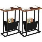 Narrow Side Table for Small Spaces End Set of 2 with Magazine Holder Skinny Slim