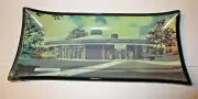 Vtg Curved Glass Ashtray Canton National Bank Retro Rnd Bld Long Trinket Tray