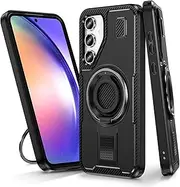 [Gewhineul] TPU & Hard PC Case Compatible with Samsung Galaxy A35 5G / A55 5G, Built in 360° Rotating Ring Stand, Dual Layer Protection Durable Shockproof Rugged Protective Cover (Black)