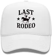 [Rivvy] Last Rodeo Bachelorette Party Hat - Vintage Trucker Adjustable Snapback for Women - Retro Style Mesh Back Foam Cap