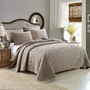 Luxury Quilted 100% Cotton Coverlet/Bedspread Set Quilt King Super King Size Bed 250x270cm Clover Brown