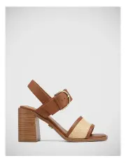 [Wittner] Philana Bark Leather And Natural Jute Block Heel in Brown