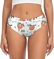 [SAAKE] Brown Sloth Print Women's Briefs XS S M L XL XXL 3XL 4XL Plus Size Briefs Bikini Ladies Underpants, Black, Medium