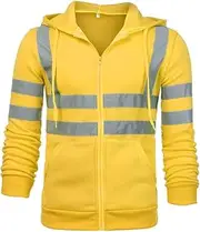Construction Vest Reflective Clothing Road Work High Visibility Pullover Long Sleeve Hooded Sweatshirt Hoody Reflective Zipper Tops Safety Vest mesh (Color : Yellow, Size : XXL)