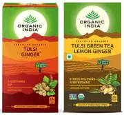 ORGANIC INDIA Tulsi Green Tea Lemon Ginger 25 TB & ORGANIC INDIA Tulsi Ginger 25
