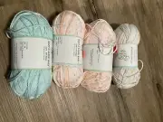 Baby bee soft & sleek/stork stuck. 4 yarn lot Puppy love/aqua marled/gimme sugar