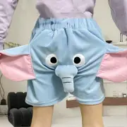 Pyjama Shorts 3d Ears Trunk Cartoon Cute Elephant Loose Casual Plush Sleepwear Summer Men Women Shot Pants Loungewear Blue 4XL (87kg-100kg)