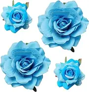 Topbuti Rose Hair Clip - 4 Pcs Fabric Rose Flowers Hair Clips, Mexican Hair Flowers Pin up Headpieces for Woman, Girl, Wedding, Party, Mother's Day (Light Blue)