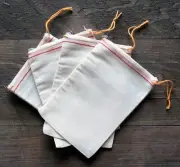 25 (6x8) RED hem Cotton Muslin Orange Drawstring Bags