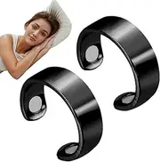 The Snorno Ring, Anti-Snoring Device, Adjustable Fatigue Relief Sleep Aid Magnetic Acupressure Ring for Men and Women (Color : Black, Size : 2PCS)