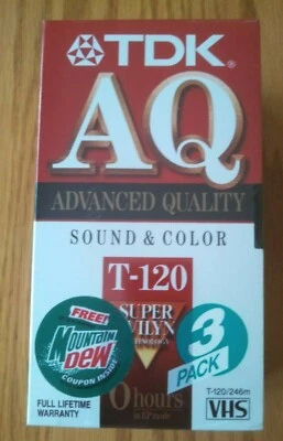 TDX AQ VHS VCR Blank Tapes 3 Pack Cellophane Factory Sealed T 120 246m