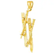 14K Gold 3D Snow Skis and Poles Pendant