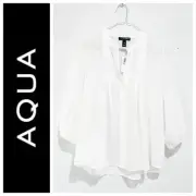 Aqua Womens Pintuck Sheer Chiffon Blouse Size XS White Split V-neckline NWT