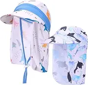 [Mayoii] 2 Pcs Baby Sun Hat Todder Swim Cap UPF 50+ Summer Cap with Strap Adjustable Flap Sun Protection Beach Hat for 1-7 Years