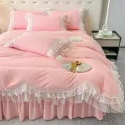 Chic Ruffle Lace Polyester Duvet Cover Set -Girl Pink Bedding-2 Piece Twin Du...