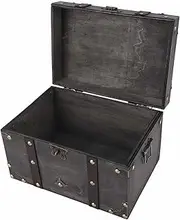 [Cryfokt] Vintage Wooden Storage Box, Large Exquisite Container with Lock, Wooden Treasure Chest Box for Jewelry, Antique Decorative Treasure Chest, Large Exquisite Storage (Grey Coded