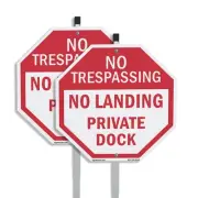 No Trespassing No Landing Private Octagon Sign With Stake Weather Resistant
