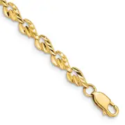 14K Yellow Gold Polished Diamond-Cut Leaf 7 Inch Bracelet