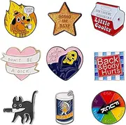 [Mikovivi] 9pcs Funny Enamel Pins, Cute Metal Various Shape Enamel Pins Star Cat Dog Milk Novelty Pins Funny Pins Set Perfect Decorations for Backpacks Hats Bags DIY for Women And Men, 3cm, Zinc