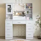 Large Makeup Vanity Desk White Vanity Table with Mirror and Lights 3 Modes Set