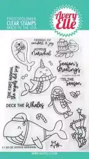 Avery Elle Clear Stamps "Joyeux Narwhal", NEW