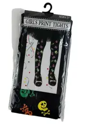NEW SEALED Halloween Girls Printed Tights Rainbow Colorful Skull & Crossbones 3+